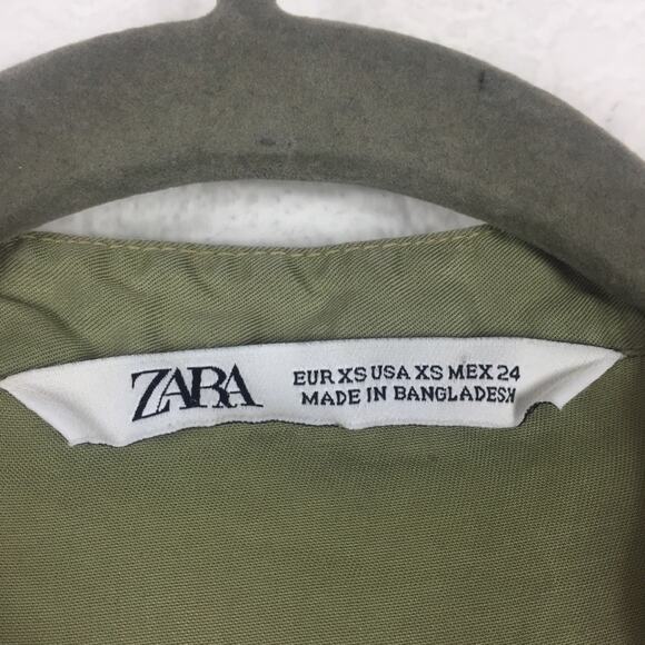 Zara Army Green Babydoll Ruffle Button Oversized Mini Dress XS Lightweight Beach - Picture 6 of 15